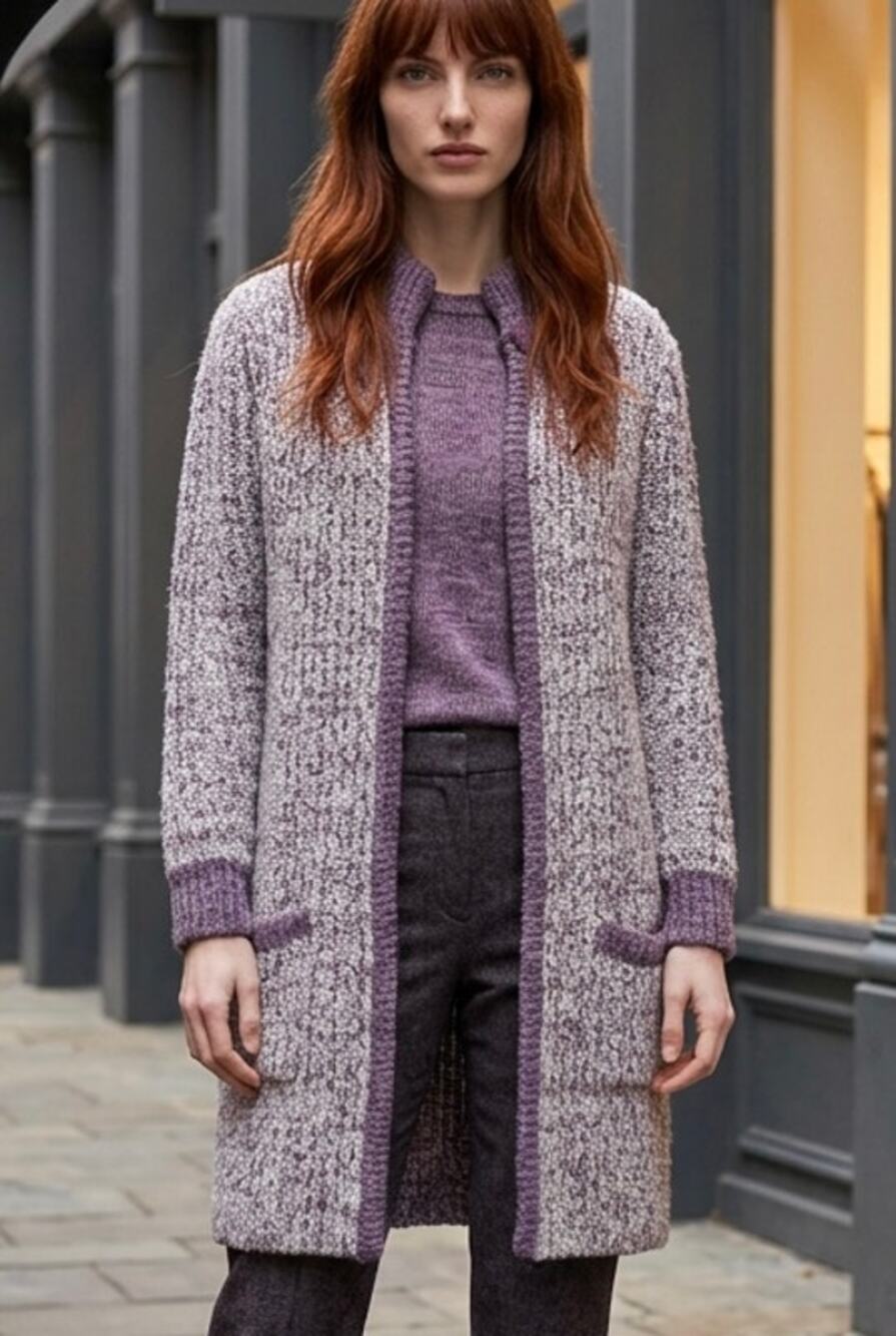 VTG 80s Chunky Cable Knit Sweater Coat Lavender Boucle Size M Monto par le Chois